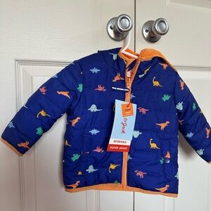 NWT Cat & Jack 12m reversible puffer Jacket with Dinosaur Print
